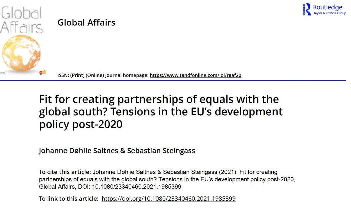 New article in <a href="/GA_Journal/">Global Affairs</a>  with <a href="/SebSteingass/">Sebastian Steingass</a>
 Is the EU up to the task of a more genuine #partnership policy? Read our answer hereDown pointing backhand index #EUpartnership #NDICI #GlobalEuropeInstrument 
<a href="/JuttaUrpilainen/">Jutta Urpilainen</a> <a href="/EU_Partnerships/">EU International Partnerships 🇪🇺</a> <a href="/arena_uio/">ARENA Centre for European Studies</a>