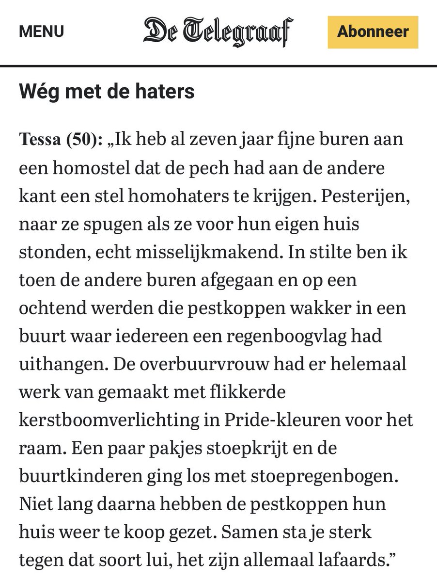 Hier word ik nou vrolijk van!
Als maatschappij staan we sterk tegen negativiteit, haat en discriminatie.

De woordkeuze van Tessa “flikkerende kerstverlichting” vind ik amusante keuze 😂

<a href="/telegraaf/">De Telegraaf</a> <a href="/thebestsocialNL/">The Best Social Media - NL</a>