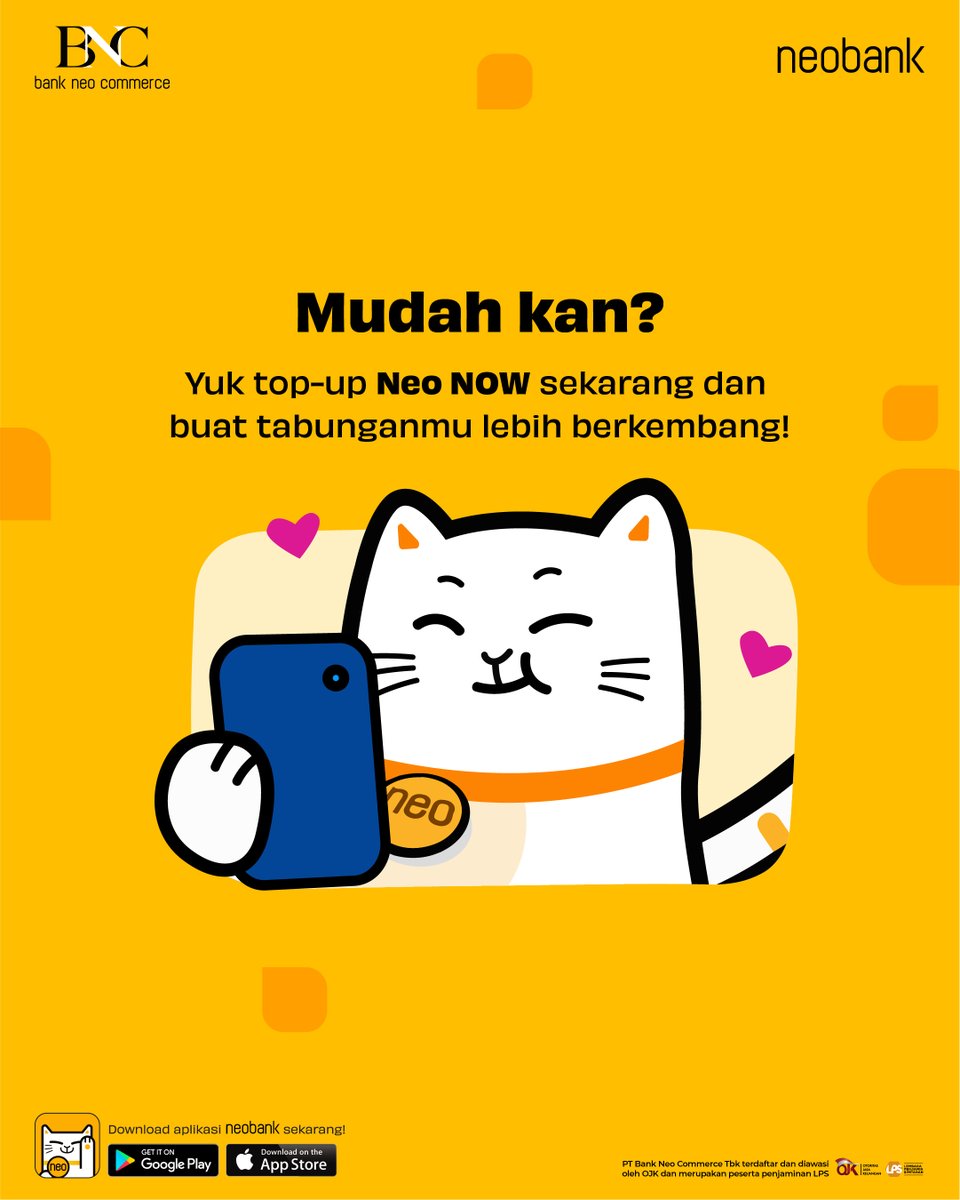 bankneocommerce's tweet photo. ๐ธ: Tenang..tenang, yuk simak mudahnya tambah tabungan Neo NOW kamu di sini, biar langsung ngerasain cuan setiap hari!
Bank Neo Commerce terdaftar dan diawasi Otoritas Jasa Keuangan
#BeraniLebih #NeoNOW #tabungan #cuan https://t.co/yKZpiXG3ZM