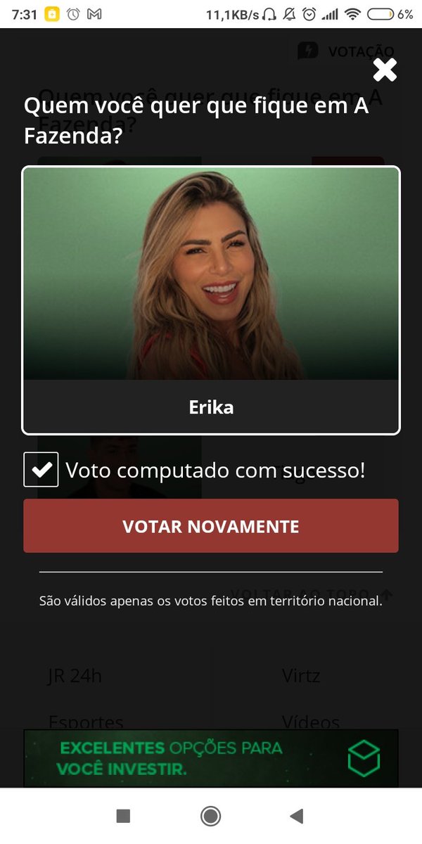 Alpha69Hunter's tweet image. Bommm diaaaa já votou na #Erika hoje ?  #AFazenda