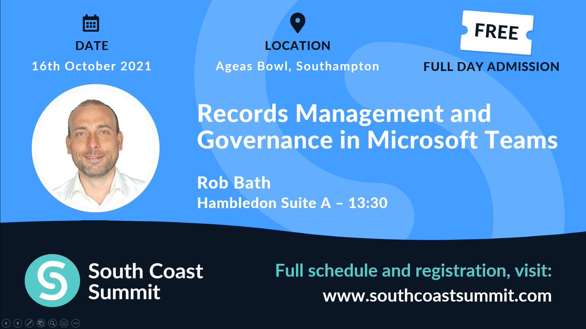 RobBath's tweet image. There are a few places left if you want to attend the #SouthCoastSummit2021 where I&apos;ll be speaking about retention in Teams - if you&apos;re in the Southampton area, why not come along and take a look? southcoastsummit.com