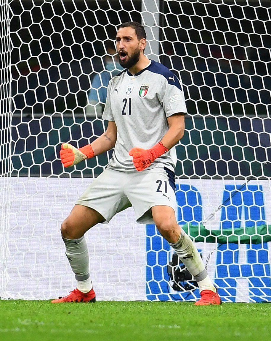 donnarumma's tweet photo. Non è andata come volevamo, ma ce l’abbiamo messa tutta. Lo spirito e l’impegno sono quelli che sempre ci accompagnano quando indossiamo i colori del nostro Paese. A testa alta verso i prossimi obiettivi 🇮🇹💙 #ForzaAzzurri https://t.co/zKzK4j08h5