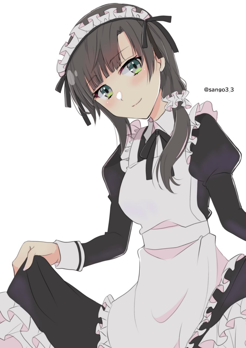 1girl solo apron frills juliet sleeves white background long sleeves  illustration images
