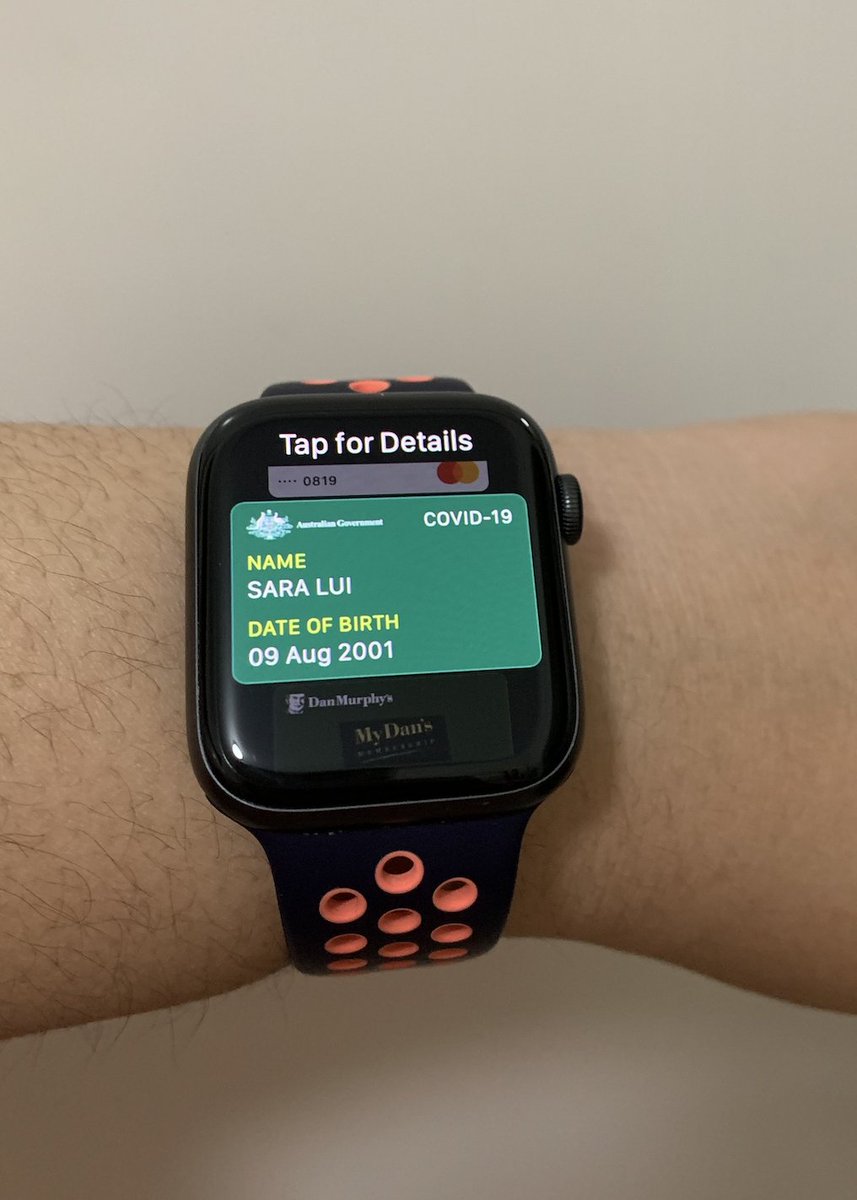 saralui0's tweet photo. Yesterday, on the same day NSW hit the 70% double vax milestone, I also received my second dosage of Pfizer. 
I was also thrilled to see that I can put my vaccine certificate in my digital wallet, so it is now accessible on my phone and watch!
 #HSBH2009 https://t.co/GP6M4nUqic