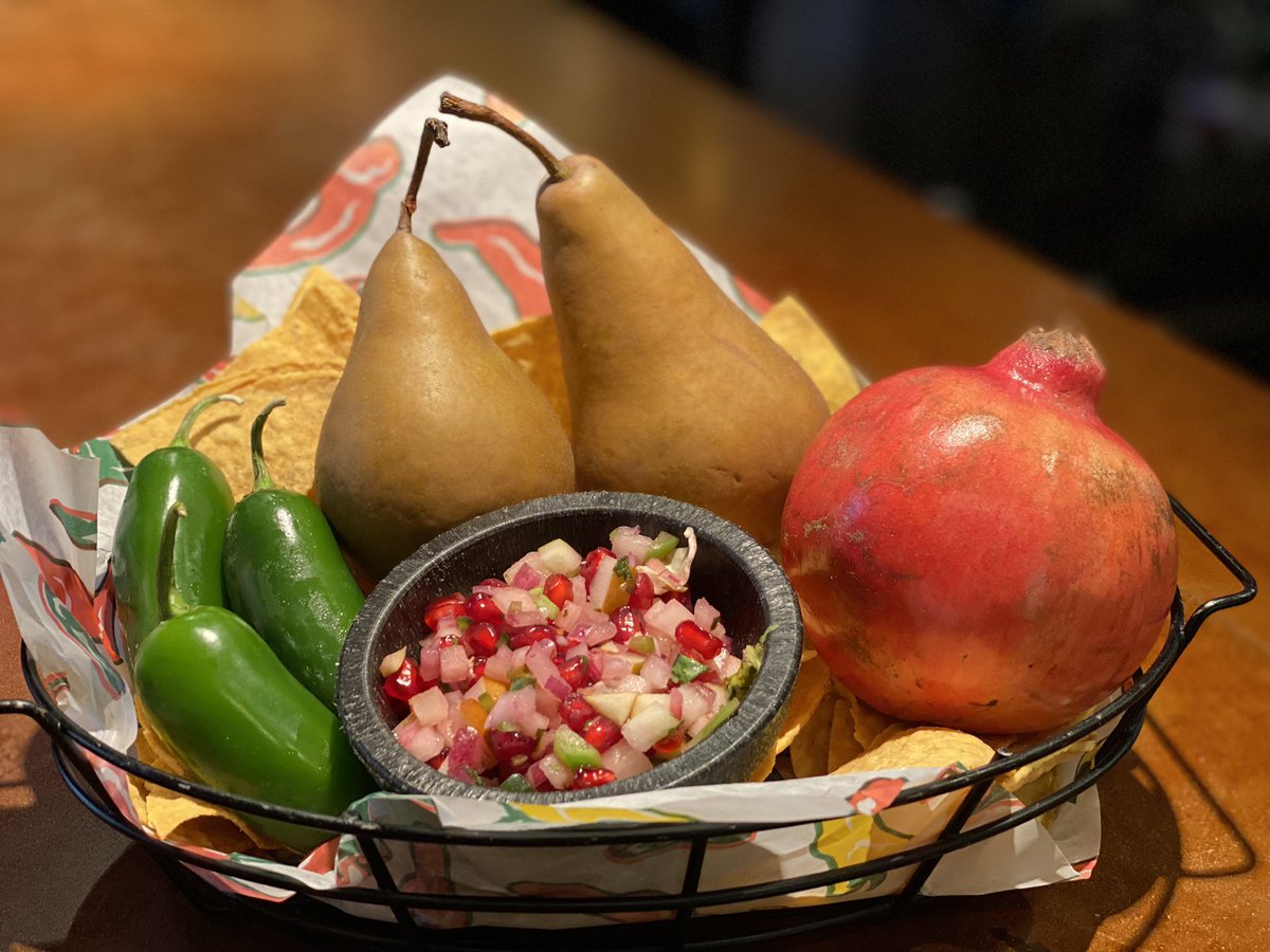 Yum! This is what I ate for breakfast but you have to wait until we open at 4pm. Our salsa of the day is Pomegranate Pear featuring local fruit, jalapeños, Dina’s love and more. Shenot Farm Soergel Orchards