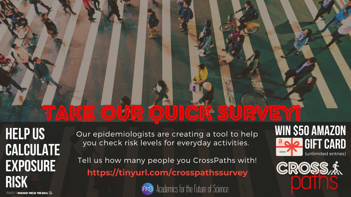 MarchForScience's tweet photo. Want to help Epidemiologists create a risk predictor for COVID infection and enter to win a $50 Amazon gift card?

Then fill out this short survey! https://t.co/oQCMzrGICl

#HoodMedicine
#CrossPaths
#ScientistsHackersAssortedGeeks
#UsingScienceForGood https://t.co/n3UXocAW72
