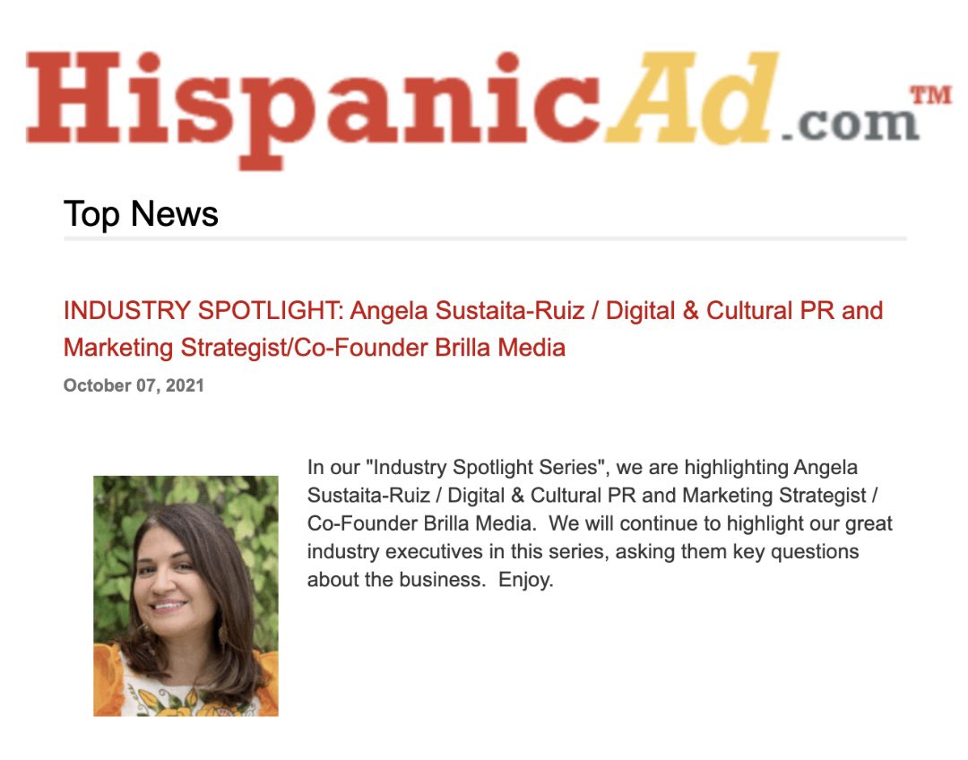 Brilla Media (@brillamedia) on Twitter photo Thank you <a href="/HispanicAd/">HispanicAd</a> for including <a href="/BrillaMedia/">Brilla Media</a> in today's Industry Spotlight. Over the last year our U.S. Hispanic marketing and advertising industry has proved its resilience, and I remain optimistic for what's to come. hispanicad.com/agency/public-… #HispanicMarketing #HispanicPR Thank you <a href="/HispanicAd/">HispanicAd</a> for including <a href="/BrillaMedia/">Brilla Media</a> in today's Industry Spotlight. Over the last year our U.S. Hispanic marketing and advertising industry has proved its resilience, and I remain optimistic for what's to come. hispanicad.com/agency/public-… #HispanicMarketing #HispanicPR