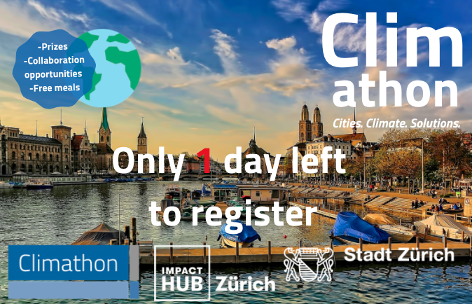 climathonzurich's tweet photo. The clock is ticking! Make sure to register in time to take #ClimateAction at #Climathon #Zurich on Oct 29&amp;30! 

Register here: https://t.co/YwoCzOMih0

@impacthubzurich @stadtzuerich 

#Klima #NettoNull #UGZ #Klimakrise #ActNow #ClimathonZurich https://t.co/hy9OSosxJO