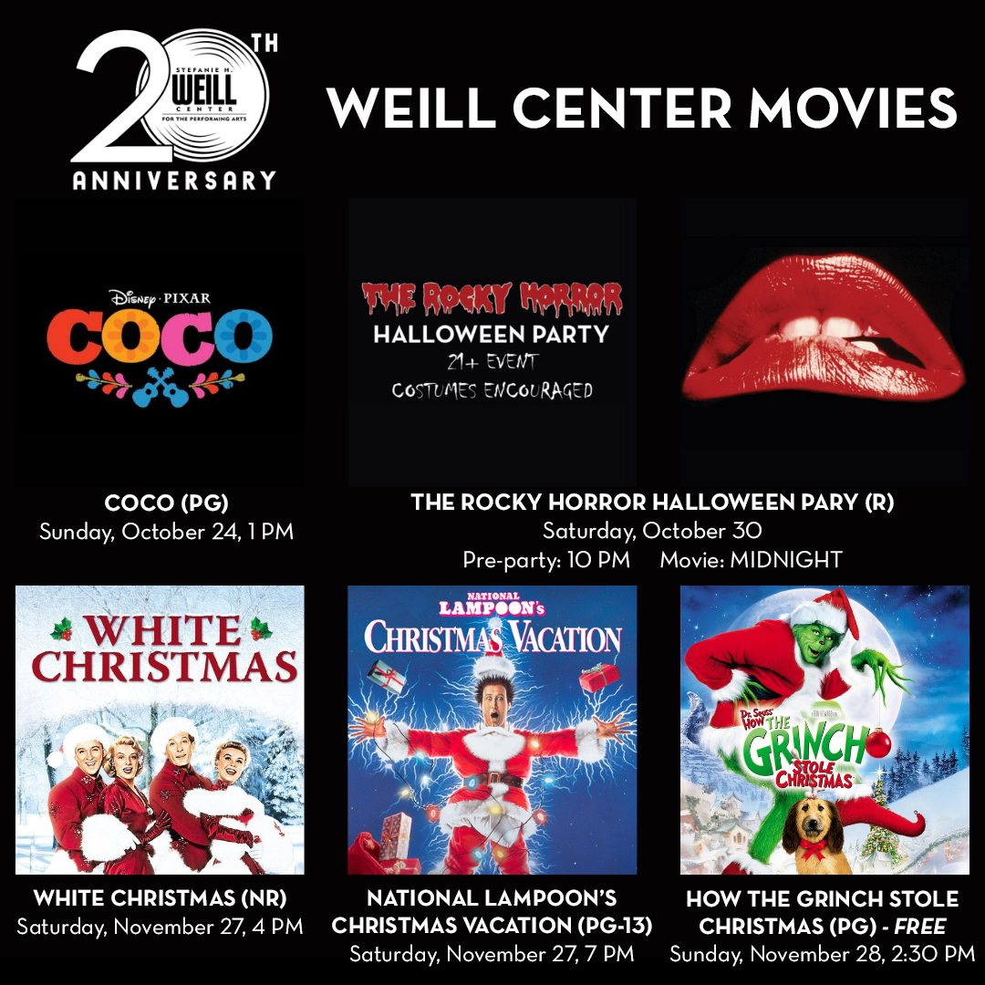 Get your movie tickets at weillcenter.com! Grab your <a href="/PaloPopcorn/">Palo Popcorn</a>, beverage of choice, and enjoy the magic of the big screen!