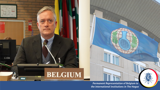 BEHagueIntOrg's tweet photo. 🇧🇪 at the #EC98 session of @OPCW

✅The 2022-2023 Budget and re-appointment of DG Arias were recommended to the #CSP26.

➡️45 States asked 🇷🇺 to clarify use of #Novichok nerve agent. We urged #Syria to cooperate with @OPCW and to comply with #CWC.

#NoToChemicalWeapons https://t.co/W6imKchtvT