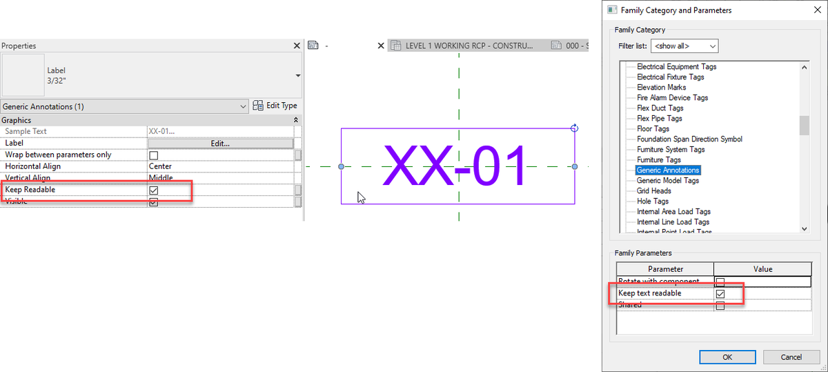 So many checkboxes in Revit! Have a generic annotation family with a label and you want to make sure that the text stays readable? Don't forget to check the boxes for each label AND in the family itself. Thanks to <a href="/TheRevitGeek/">Brian Mackey</a> for finding where I had missed the checkbox!