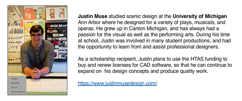 Congrats to Justin Muse at <a href="/umichsmtd/">U-M School of Music, Theatre & Dance</a>! Justin plans to use his #HTAS funding for scenic design software and licenses to expand on his design concepts and produce quality work. 🎭