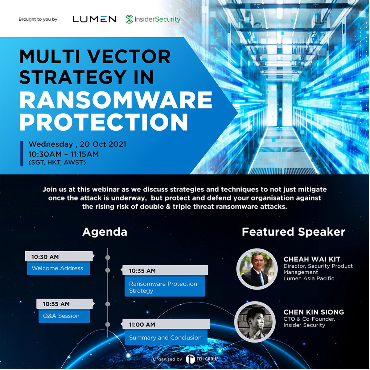EddySLHo's tweet photo. Join Wai Kit and Kin Siong in our Multi Vector Strategy in Ransomware Protection Webinar on 20th October at 10:30 AM SGT! Get a glimpse at how to protect your organization better with multi-vector strategies! #lumen #insidersecurity 

Sign-up Here: https://t.co/j4K4lfCpHV https://t.co/utBPSd0Odk