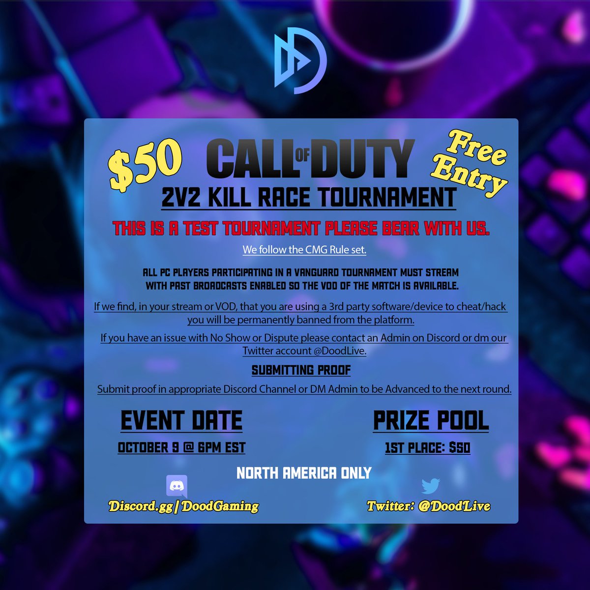 🚨We are having our first 2v2 Kill Race Warzone Tournament this Saturday @ 6pmEST !!
$50 Prize Free Entry - Sign up Below 👇

forms.gle/k2g1dBtUZZeQfi…
