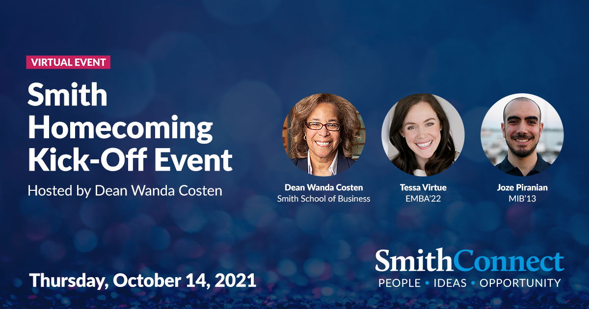 Reminder: On Oct. 14 join us for our @SmithBusiness @queensu #Homecoming Kick-Off Event! This engaging hour features Smith alum and comedian @JozePiranian and 5x #Olympic medalist @TessaVirtue. This is an event you won't want to miss! Register: smith.queensu.ca/alumni/smith-h…