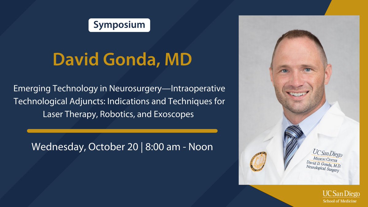 UC San Diego Neurological Surgery (@ucsdneurosurg) on Twitter photo Planning your #CNS2021 schedule? We hope you can join us for Dr. David Gonda’s (<a href="/DavidGondaMD/">David Gonda</a>) symposium presentation on emerging technologies in #Neurosurgery.
#UCSDNeuroSurgatCNS #FutureofNeursurgery Planning your #CNS2021 schedule? We hope you can join us for Dr. David Gonda’s (<a href="/DavidGondaMD/">David Gonda</a>) symposium presentation on emerging technologies in #Neurosurgery.
#UCSDNeuroSurgatCNS #FutureofNeursurgery