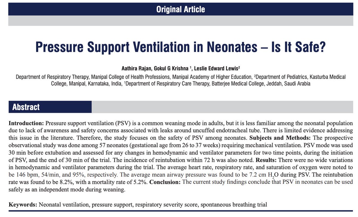 IjrcTweets's tweet photo. #PSV in #neonates can be used safely as an independent #mode during #weaning. Interesting findings from a prospective observational study published @IjrcTweets
https://t.co/ds0X8lu8lh
#India.
@IARCToday @MoHFW_INDIA @MSDESkillIndia @IRCCouncil @RC_Research
#RTResearch #MV https://t.co/ovgFXODHbZ