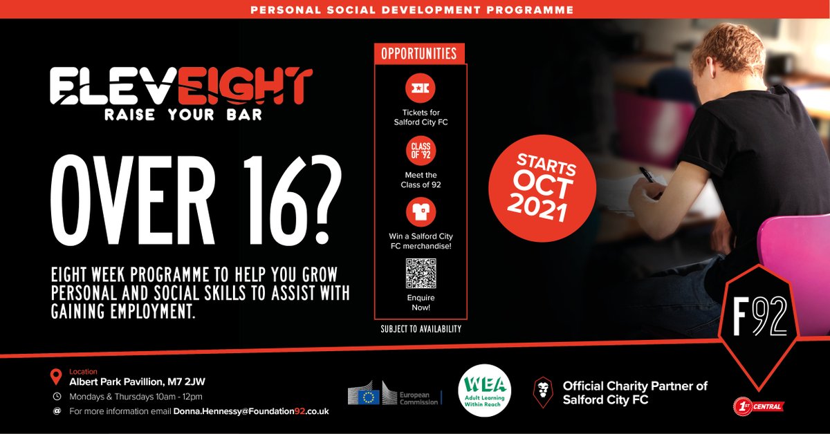 SalfordCity_FDN's tweet photo. RAISE YOUR BAR!

Get involved in our NEW 8 week programme to help you gain employment!

✅ Over 16
📅 Launching Tomorrow
📌 Albert Park

Enquire Now 👇

https://t.co/RYev7PLk4t https://t.co/7YaVnDXow5
