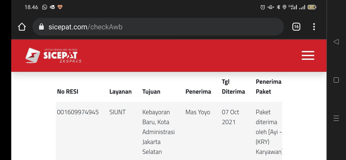 diahnursanty's tweet photo. @sicepat_ekspres hai kak, mau tanya resi no 001609974945 kenapa paketnya dikembalikan ke pengirim ya? Tp status resinya diterima oleh penerima https://t.co/xOhFH7AF05
