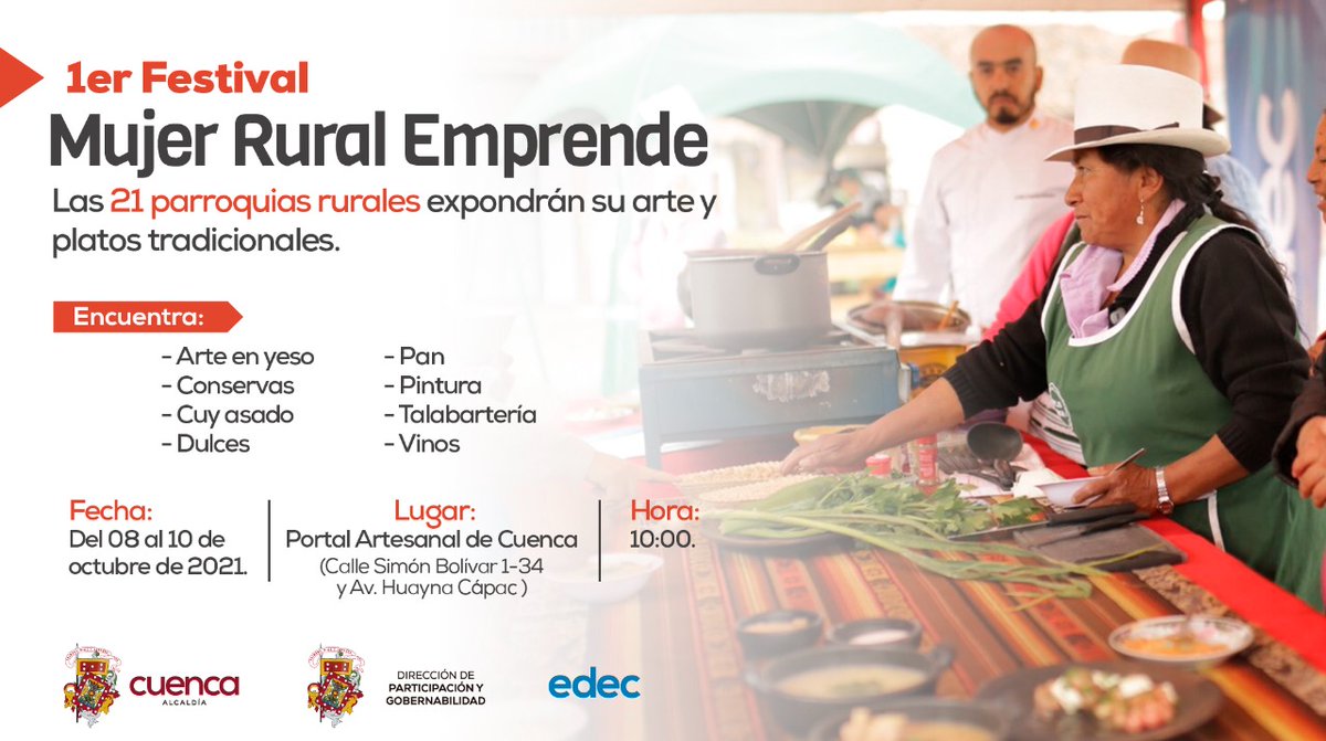 𝑰𝒎𝒑𝒖𝒍𝒔𝒂𝒎𝒐𝒔 𝒂 𝒍𝒂𝒔 𝒑𝒂𝒓𝒓𝒐𝒒𝒖𝒊𝒂𝒔 🙌

Este 8, 9 y 10 de octubre en el Portal Artesanal de Cuenca, desde 10:00 hasta las 18:00, podrás encontrar:

📌 Artesanías
📌 Gastronomía
📌 Turismo 
📌 Danza
📌 Música 

#Ricaurte
#MiHogarMiDestino