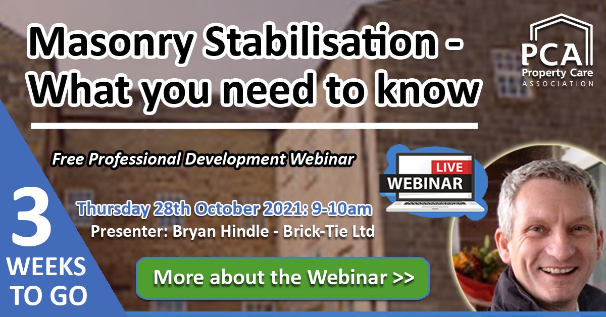 PCAPropertyCare's tweet photo. **JOIN US IN 3 WEEKS** for our LIVE broadcast on "Masonry stabilisation". #Structuralrepairs are not always straightforward so join us & Bryan Hindle @btpreservation on Thurs 28th Oct and learn how to spot potential issues before they become problematic... https://t.co/l9ETuS0ETh https://t.co/wDeiOaVXDk
