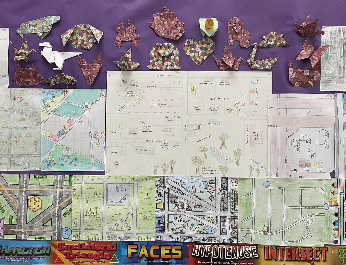 Dbearden080809's tweet image. @Littleton_HS a little art to decorate my room. Finished products of geometry map project and pre-calculus origami project. Love how it brightens up the room! #origami #mapproject #classroom #mathprojects #TigerPride