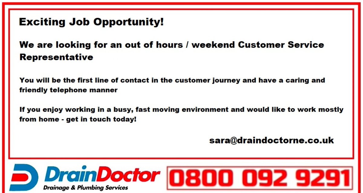 DrainDoctorNE's tweet photo. #vacancy #JobSearch #Jobs #jobsnortheast #northeastjobs #NorthEast #JobAlert https://t.co/JHCLhR4hfW