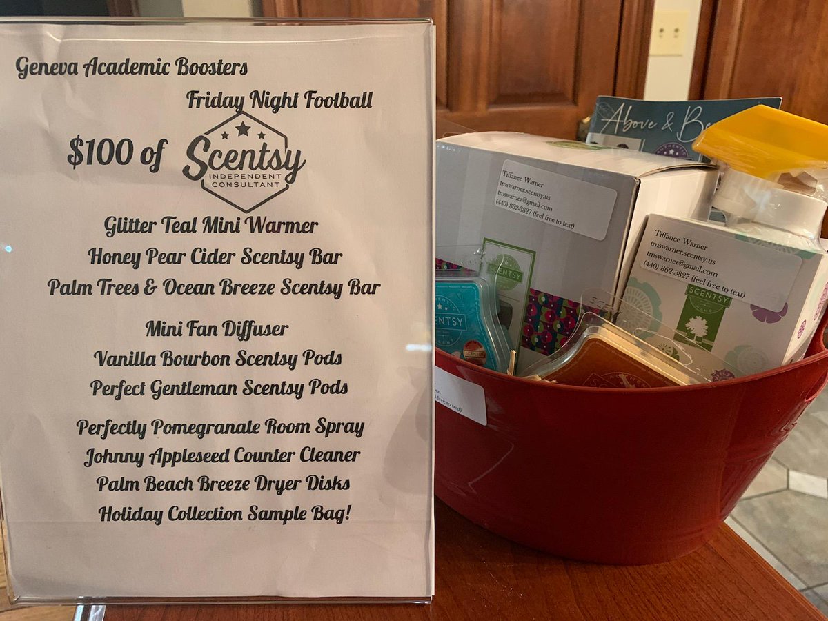 Stop by the Geneva ABC table on your way in to the homecoming football game this Friday to buy raffle tickets for your chance to win this amazing Scentsy gift basket, donated by Tiffanee Warner!!

Tickets are just $1 each or 6 for $5.