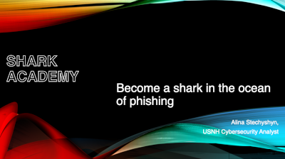 Today from 10-11 am: Shark Academy: How to recognize a phishing attack and what to do. Register today and enter to win prizes, including an iPad mini. Open to @GraniteStateCol <a href="/KeeneState_/">Keene State College</a> <a href="/PlymouthState/">Plymouth State University</a> <a href="/UofNH/">University of New Hampshire</a>. Details and registration: ittraining.unh.edu/apps/ssr?actio…  #cybersecurity