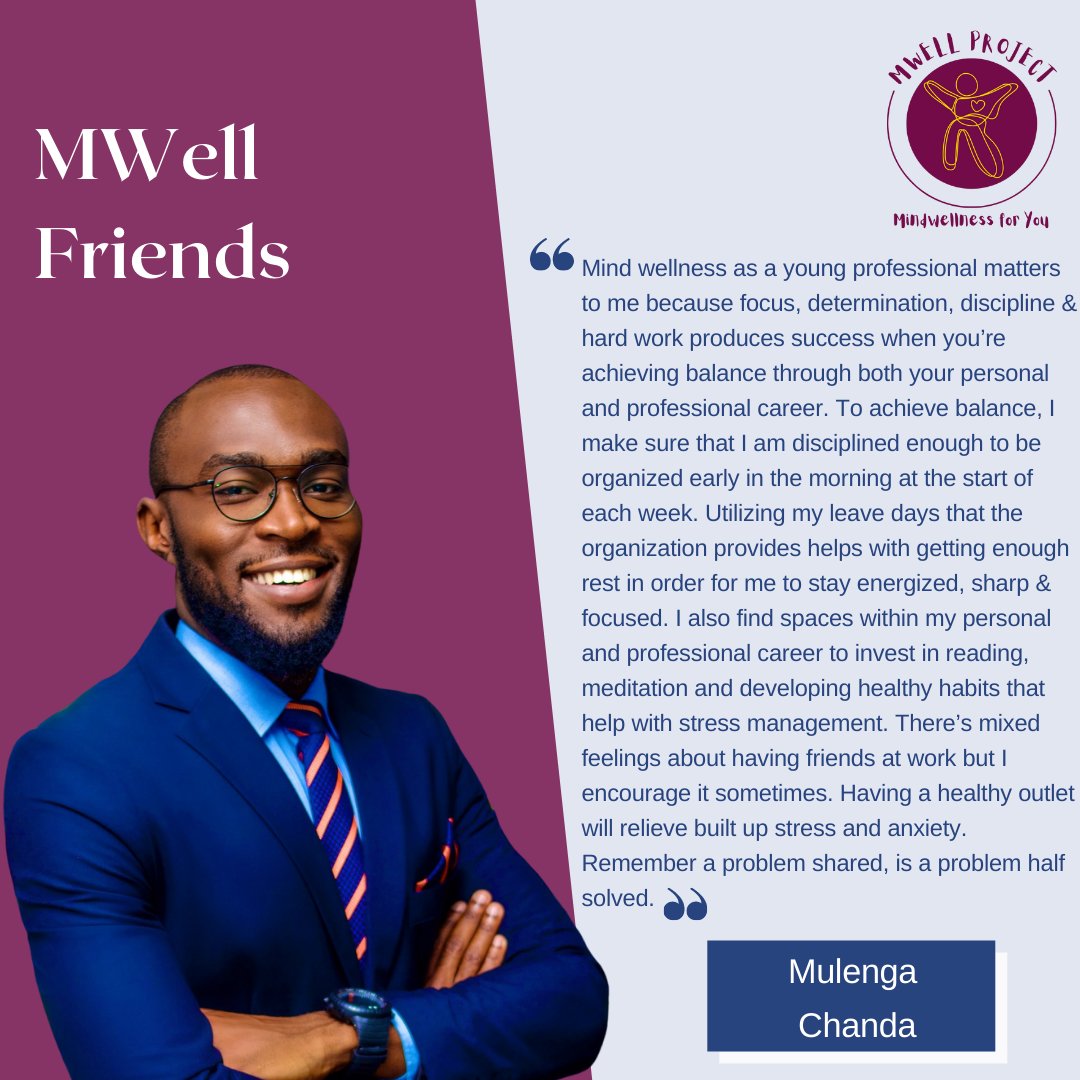 TheMWellProject's tweet photo. We asked @iam_mulenga, a friend of #TheMWellProject what mind wellness means to him as a young professional.
We'd like to hear from you how to take care of your mind wellness as a young professional. Quote this tweet and let us know https://t.co/ByiyKBNx06