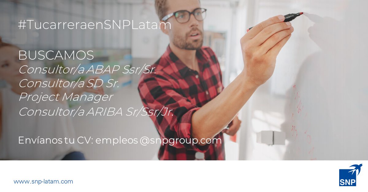 #Tucarreraensnplatam😎

Te estamos buscando!
Consultor/a ABAP Ssr/ Sr.
Consultor/a SD Sr.
Project Manager
Consultor/a ARIBA Sr/Ssr/Jr.

Para más información sobre las características de los puestos o enviarnos tu CV 👉 empleos@snpgroup.com 📧
#sap #empleo #recursoshumanos