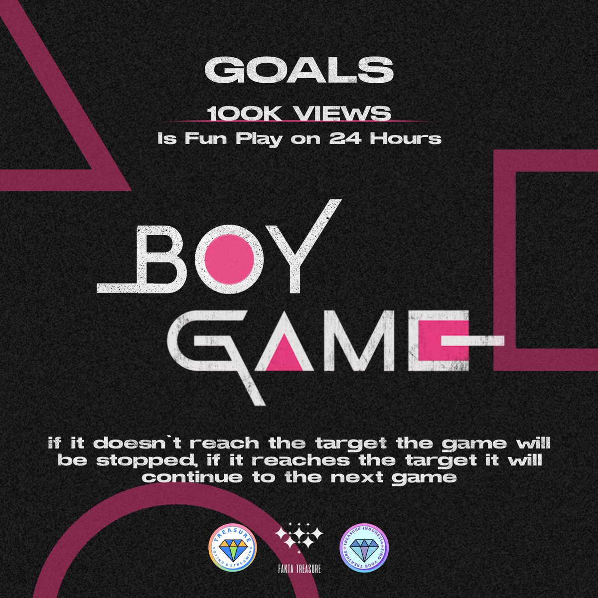 TreasureWow's tweet photo. Kamu dan rekan teume satu tim mu harus mencapai 100K Views di akhir hari Jum'at, kalau gagal maka game akan berhenti.
@treasuremembers
#ํธ๋ ์ #TREASURE #TeuStream https://t.co/nlHjUeVYlv
