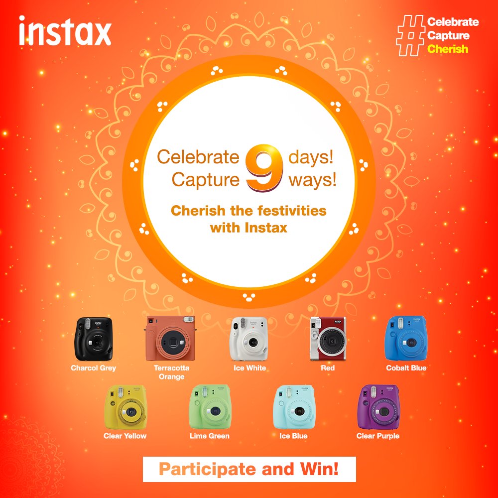 IndiaInstax's tweet photo. The #9days of Navratri are everything but basic. Take part in #Instax9days9ways #contest and match the spirit of the 9 days #extravaganza. Be a part of the 9 days with #9colours of Instax to match the spirit of #Navratri in 9 chic ways and a #chance to #win Mini 9 gift box. https://t.co/GeauZNtypu