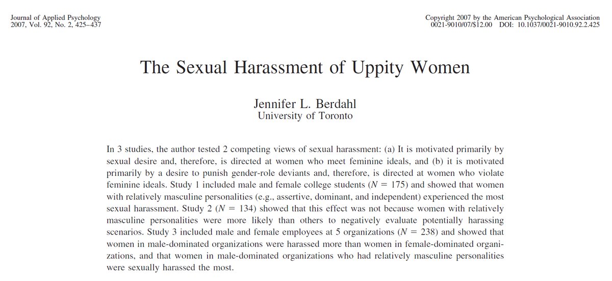 Sexual harassment isn't driven by a desire for women. It's motivated by a desire for power over women. Data: assertive women face more sexual harassment—especially in male-dominated workplaces. The problem is not self-control. It's a culture that normalizes control over women.