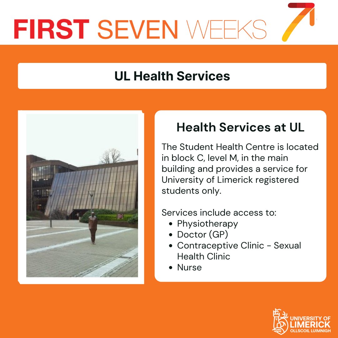 ULF7W's tweet photo. Student Health Centre Website Link: https://t.co/mRMS9lCMwO
#first7weeks #firstyearstudents #academicsupport #academiclife #UL #universitylife #ULServices #StudentHealth https://t.co/mgYO3KvM47