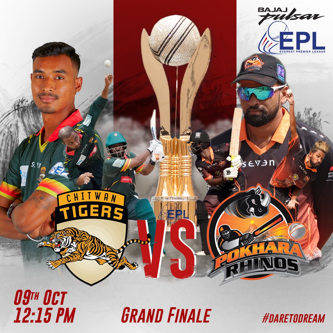 CLASH OF THE TITANS!!!
<a href="/ChitwanTigers/">ChitwanTigers</a> vs <a href="/pokhararhinos/">Pokhara Rhinos</a> 
May the best team win.

#eplt20
#DareToDream 
#EPLFinal