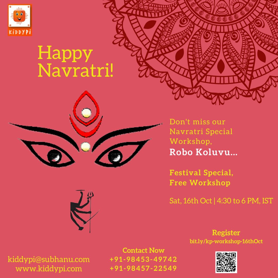 kiddypi1's tweet photo. Navratri Special Workshop - Robo Koluvu.

Saturday, 16th Oct | 4:30 to 6:00 PM, IST ⏰

Register for free! 🖱
https://t.co/3esugYIpcF

Call / WhatsApp ☎
+91-98453-49742

#navratri2021 #navratrispecial #navratrifestival #Robots #roboticsforkids #roboticschallenge #koluvu #kiddypi https://t.co/hF9rcDgenU