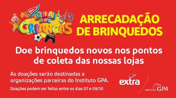 familiaextra's tweet photo. Bom dia, twitteiros! 🥰
Passando aqui pra avisar que o #ExtraHiper está arrecadando brinquedos para doar neste #DiadasCrianças. Bora participar? As doações podem ser feitas entre os dias 7 e 9/10, nos pontos de coleta das lojas Extra Hiper. https://t.co/qhHLc4rlwj