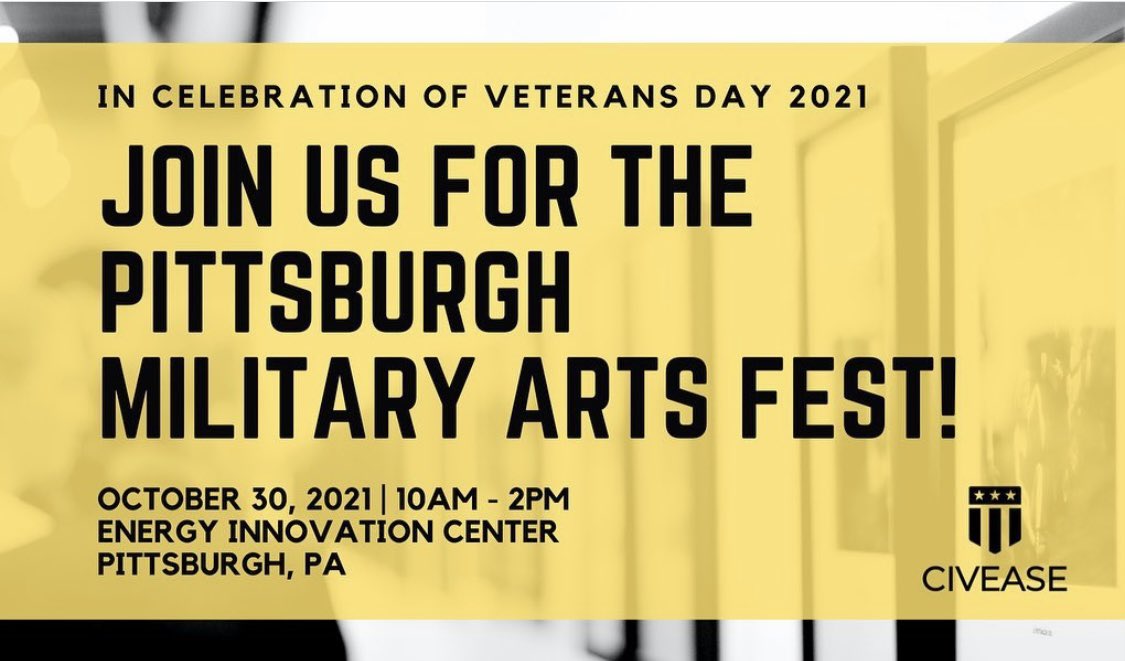 castagno_tmc's tweet photo. Pittsburgh, what’s up???

Join the 1st Annual Military Arts Fest, hosted by my dear friend and CIVEASE Founder Anthony Stough.

See you there October 30th!

#Pittsburgh #art #veterans #military #militaryevent #militarytransition https://t.co/xl25RreFGN