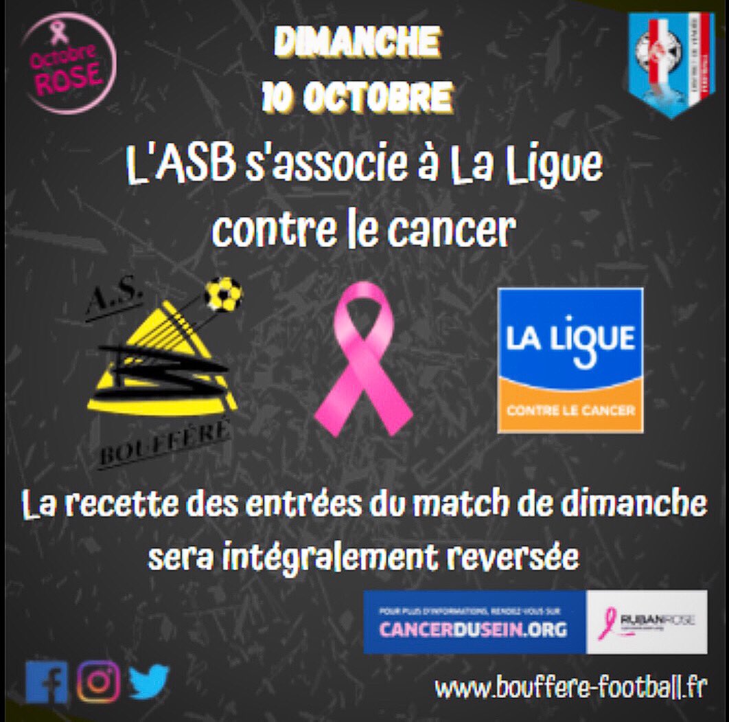 [Soli'foot]

Les 9 et 10 octobre aura lieu l'opération Soli'foot sur l'ensemble du territoire vendéen 😃

Une action permettant de sensibiliser au maximum le pmus grand nombre au sujet des differents cancer.. 🧠

Une cause pour laquelle le club de l’AS Boufferé s’engage🤝