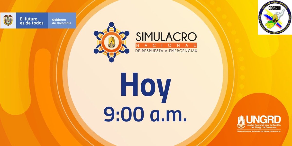 GRDHUILA's tweet photo. El Huila hoy se vincula a partir de las 9:00 AM al #SimulacroNacional de Respuesta a Emergencias con 36 municipios.  @HuilaGob @UNGRD @FrankyVegaM https://t.co/sgZd3nrRFX