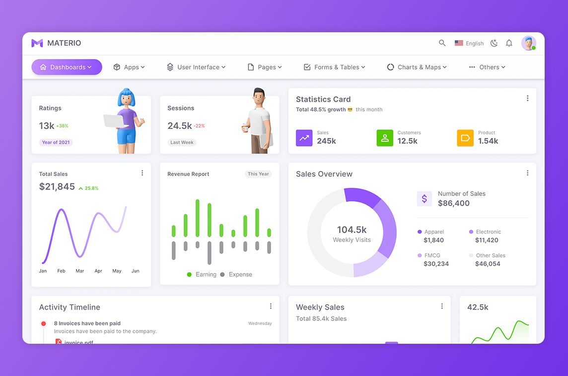 MadeWithVueJS's tweet photo. Materio is a developer-friendly admin dashboard template you can use to build responsive SPAs like eCommerce backends, SaaS platforms and more! Itโs #madewithvuejs and based on Vuetify by @ThemeSelection ๐จ - https://t.co/lutain3cFX https://t.co/K3izq1DHEX