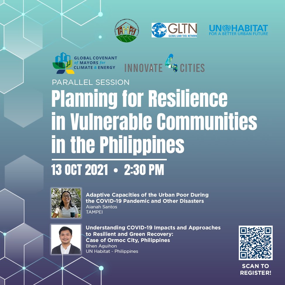 tampeiPH's tweet photo. Join us on this session as we share our views & experiences in attaining #resilience thru community-led #AdaptiveCapacities & multi-stakeholder #GreenRecovery efforts!
#Innovate4Cities: Oct 13 / 08:30 CEST (14:30 PH time)
Register: https://t.co/1I35I1b4u2
See u! #UrbanOctober https://t.co/WcA06p3gdy