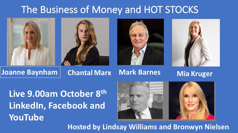 Join us live tomorrow on YouTube The Business of Money and Hot Stocks 9.00am Friday 8th October. @Mia_Kruger @LindsayBiz @StrictlyPods @chantal_marx @mark_barnes56 @madaboutmarkets   
ACCESS SHOW VIA: youtu.be/Hese8UvKgjI
#TheNielsenNetwork @FNBSA