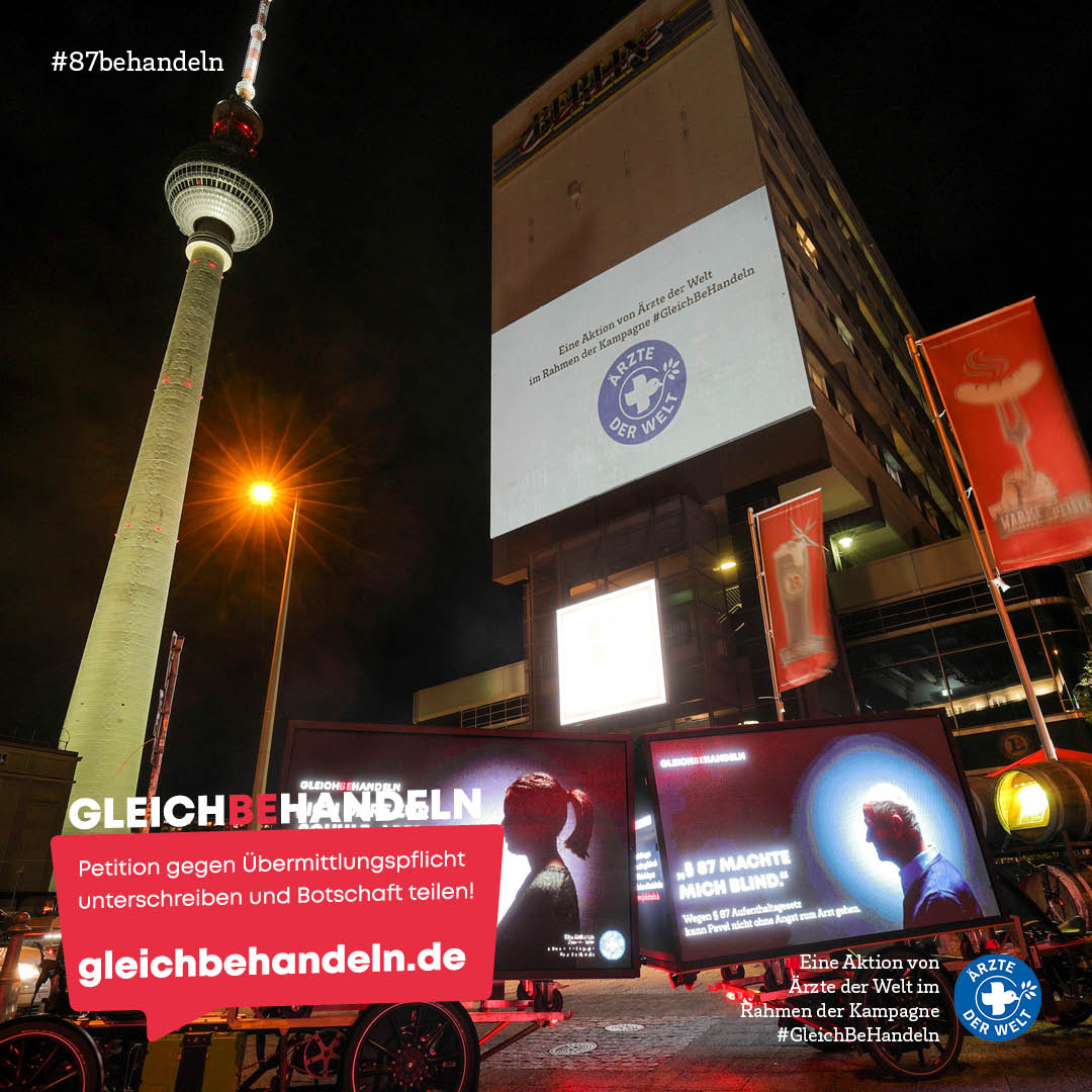 Wir wollten sichtbarer werden. Das haben wir geschafft! Dank unserer Aktion und unseren Unterstützer*innen haben sich zahlreiche Menschen in Berlin für Hunderttausende Menschen ohne Aufenthaltstitel eingesetzt. Helft mit &amp; unterschreibt. #87behandeln gleichbehandeln.de