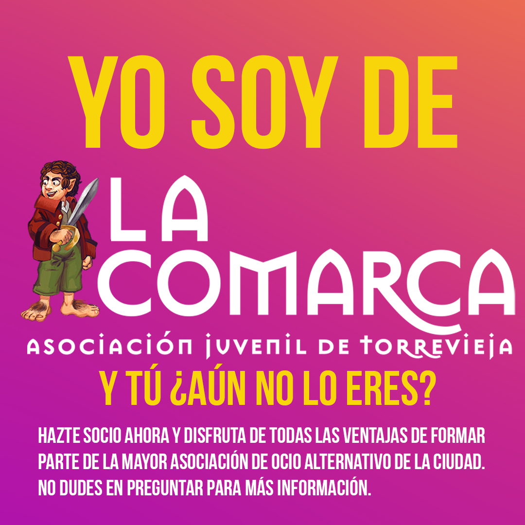 Únete a la Asociación Juvenil La Comarca y forma parte de una de las mayores comunidades dedicadas al ocio alternativo y a la cultura friki. Además forma parte de las Jornadas de Ocio Alternativo más grandes de España, La ComarCON.
¡Únete ahora y presume orgulloso de ello!
