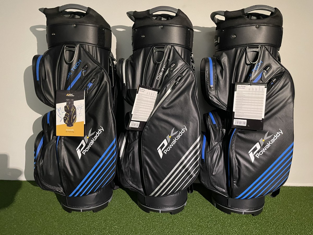 WragBarnProShop's tweet photo. 🤩🤩🤩🤩Back in stock again the @PowaKaddy_Golf Dri-Tech Cart Bags, Back in colours Black/Blue &amp; Black/Silver, 14 way top, waterproof pockets, cool pocket, scorecard holder, matching rain hood! Drop by here @WragBarn and take a look #golf #powakaddy #dritech #waterproof #bags https://t.co/iztb9hNFlo