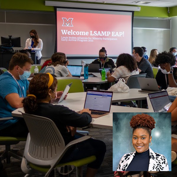 CASMiamiOH's tweet photo. Breion Hawkins, Miami's new LSAMP coordinator, prioritizes getting historically underrepresented minority #STEM students connected with the campus community. She works with student orgs and other LSAMP programs across Ohio and the Midwest. @MiamiOHNews 
https://t.co/MVed8pKvYs https://t.co/3MZojexLw5