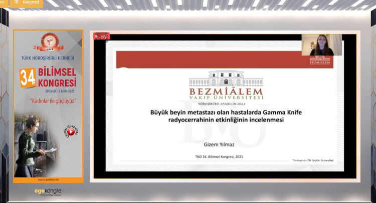 Tıp Fakültesi 5. sınıf öğrencilerimizden Gizem Yılmaz, Türk Nöroşirürji Derneği 34.Bilimsel Kongresi’nde “Büyük Beyin Metastazı Olan Gamma Knife Radyocerrahisinin Etkinliğinin İncelenmesi” adlı sunumu gerçekleştirdi. #gammaknife #radyocerrahi