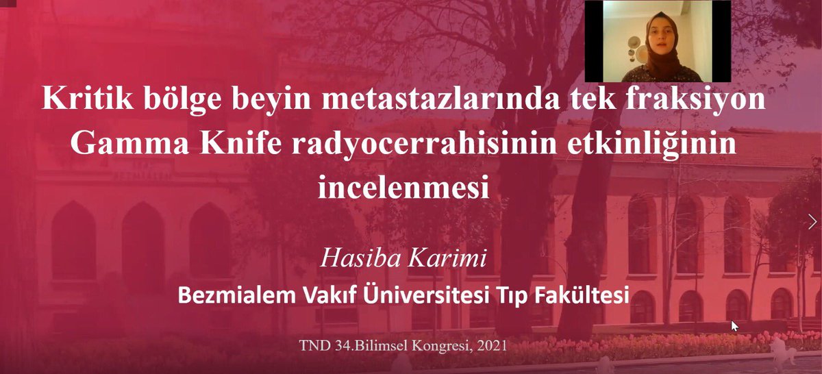 Tıp Fakültesi 5. sınıf öğrencilerimizden Hasiba Karimi, Türk Nöroşirürji Derneği 34.Bilimsel Kongresi’nde “Kritik Bölge Beyin Metastazlarında Tek Fraksiyon Gamma Knife Radyocerrahisinin Etkinliğinin İncelenmesi” adlı sunumu gerçekleştirdi. #gammaknife #radyocerrahi